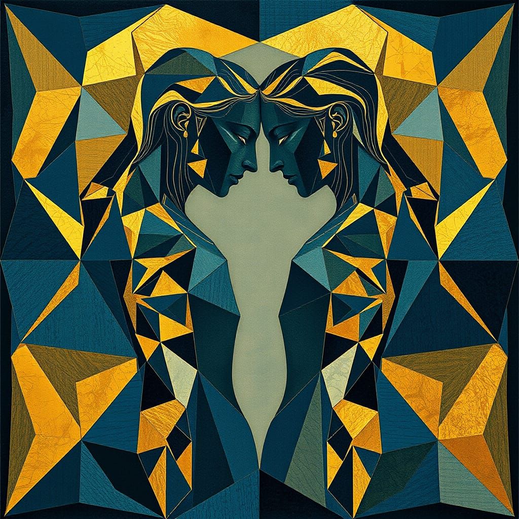 Escher-Style Abstract Collage of Interlocking Figures