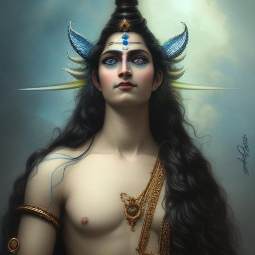 Lord Shiva Portrait in Art Nouveau Style