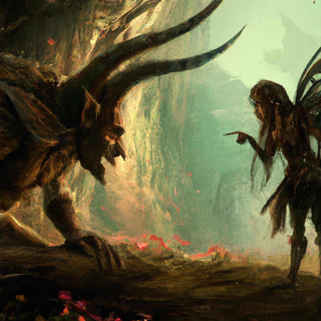 Fairy and Demon Face-Off in Dark Fantasy Style