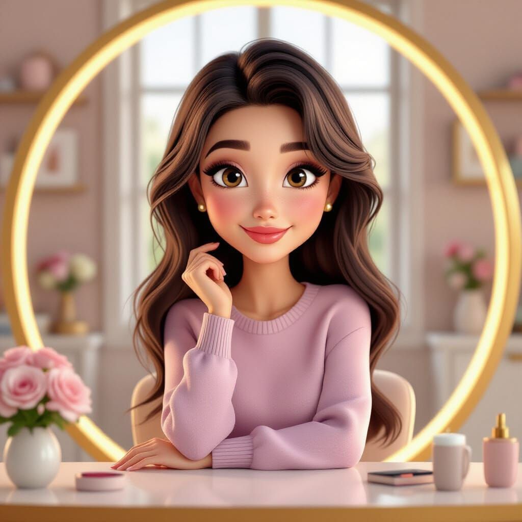 Pixar Style Woman Portrait with Facebook Elements
