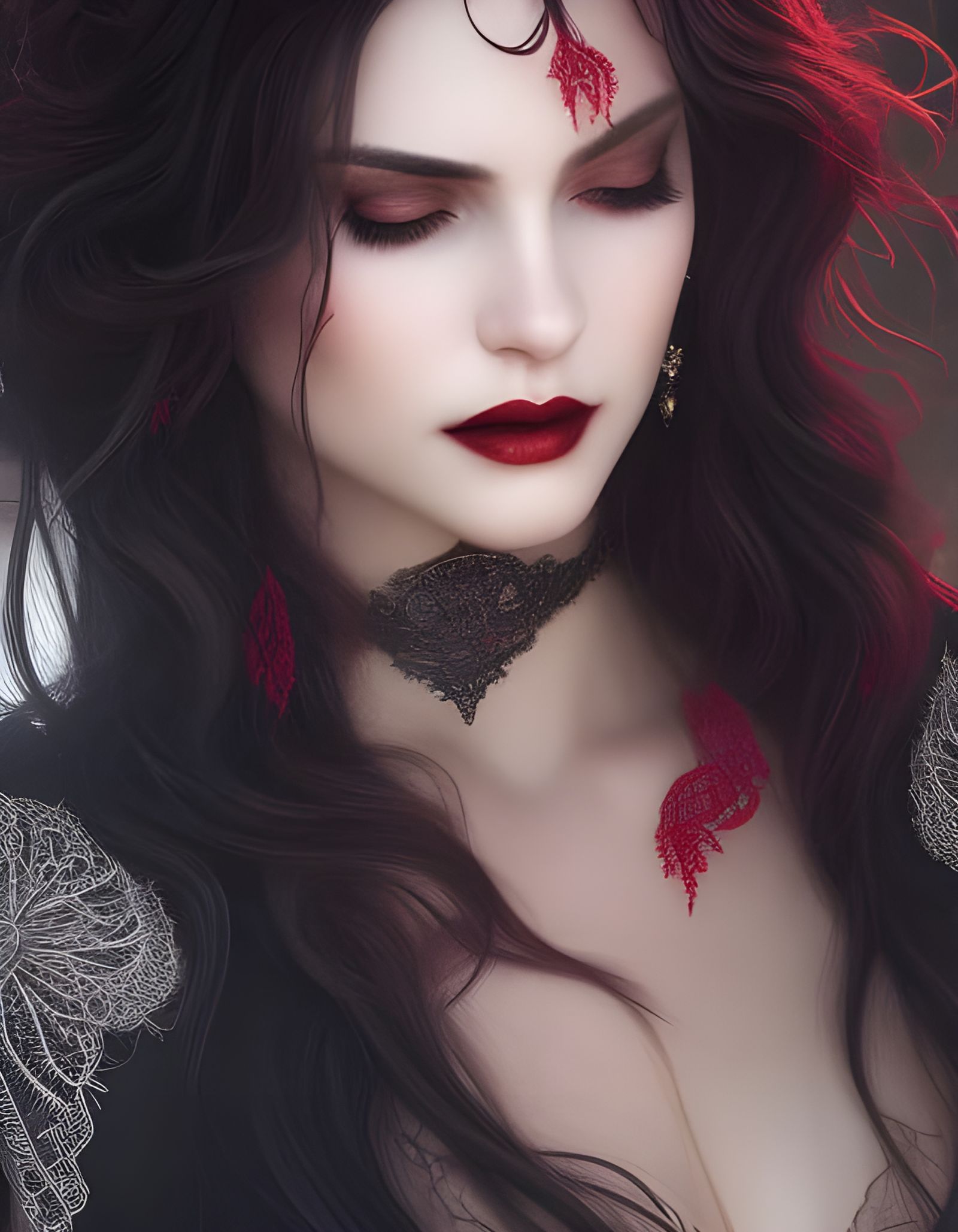 Hyperrealistic Vampire Woman Portrait in Art Nouveau Style