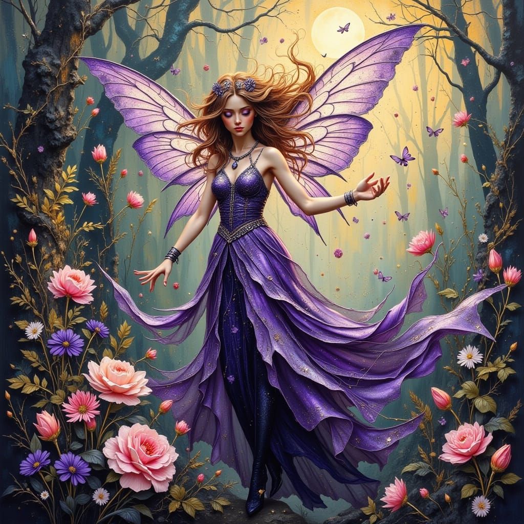 Ethereal Fairy in Purple Rags with Glitter Skin