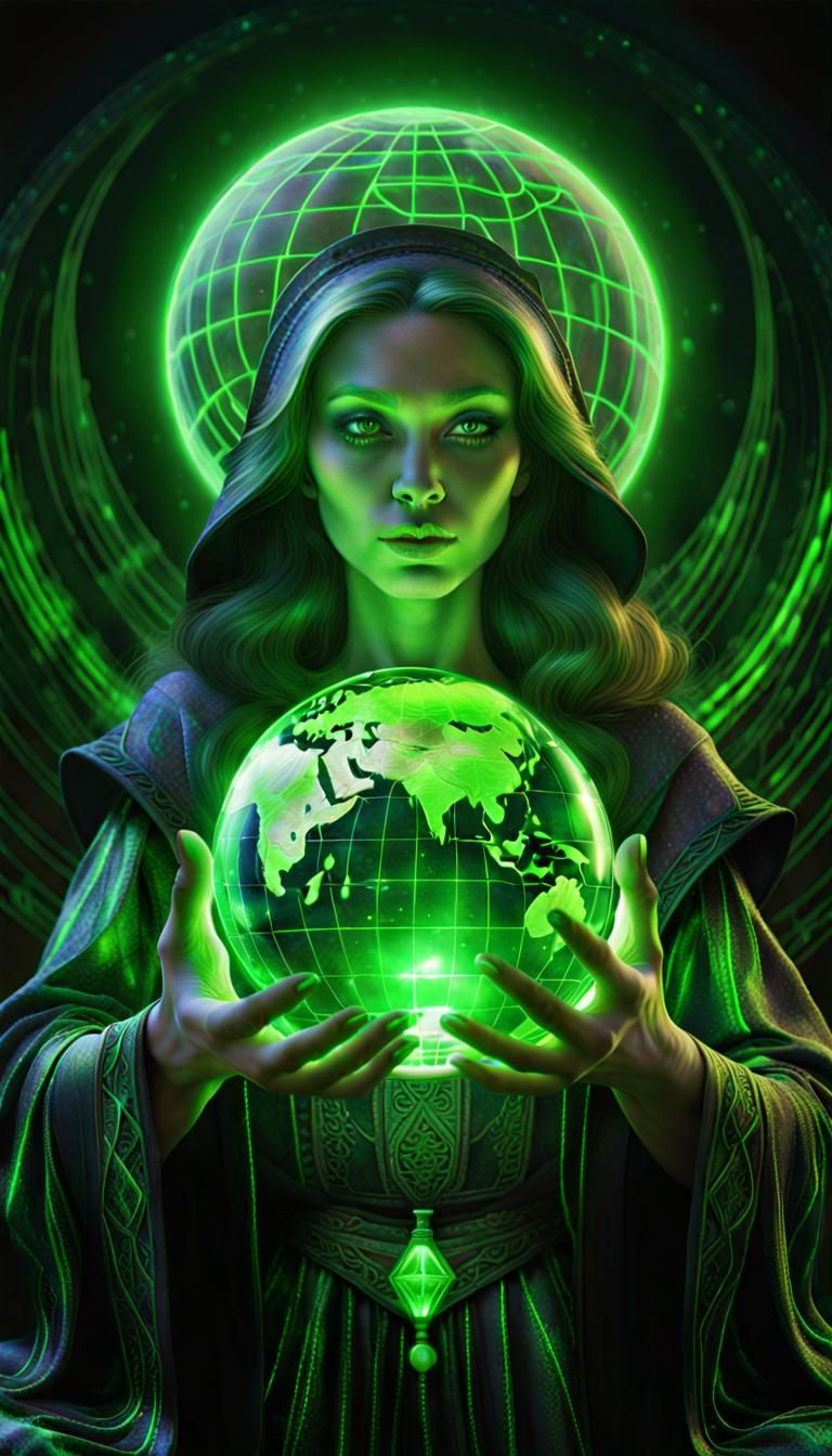 Witch Holding Globe of Light: Fantasy Art