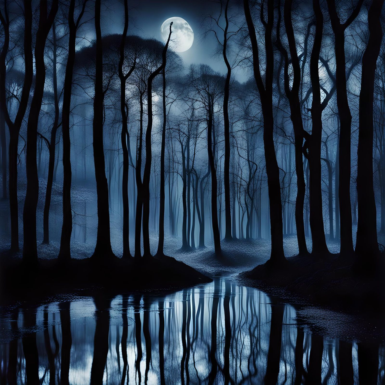 Elegant Moonlit Forest Dreamscape Photograph