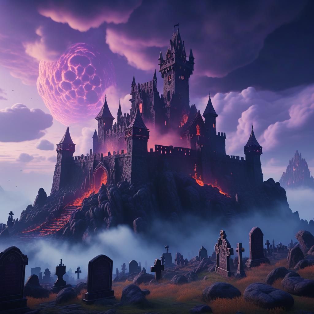 Dracula's Castle Floats in Sky: 3D Game Cinematic