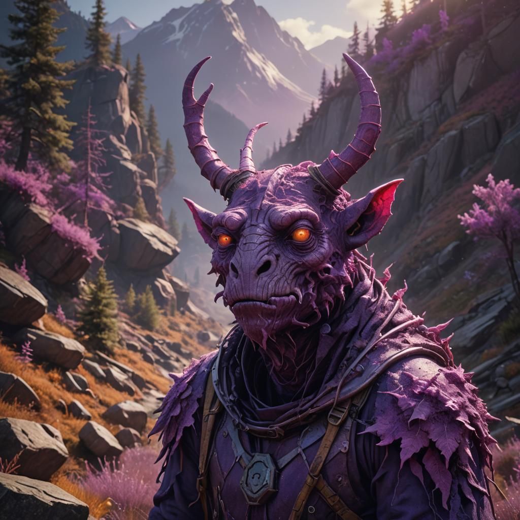 Violet Dust Creature in Mountain Landscape