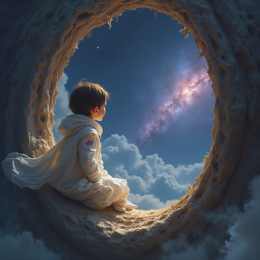 Child Astronaut in Space Mirror Reflection