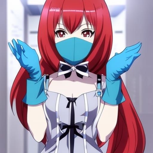 Anime-Style Dentist with Red Hair and Mask