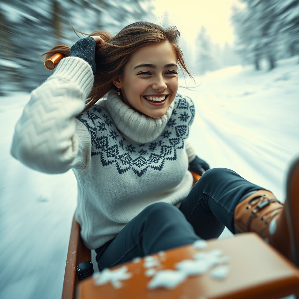 Winter Enchantress Speeds Down a Snow-Covered Hill in Fair I...