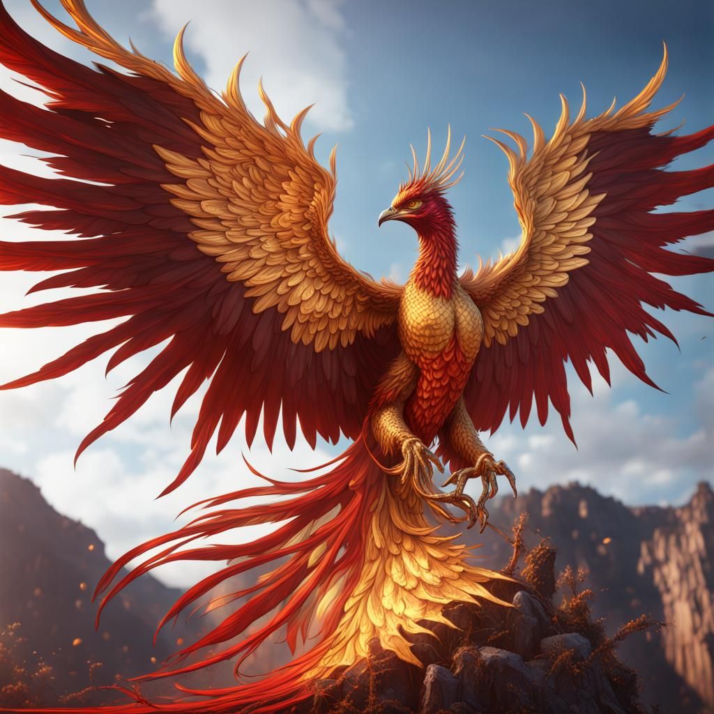 Giant Red and Gold Phoenix: Fantasy Concept Art