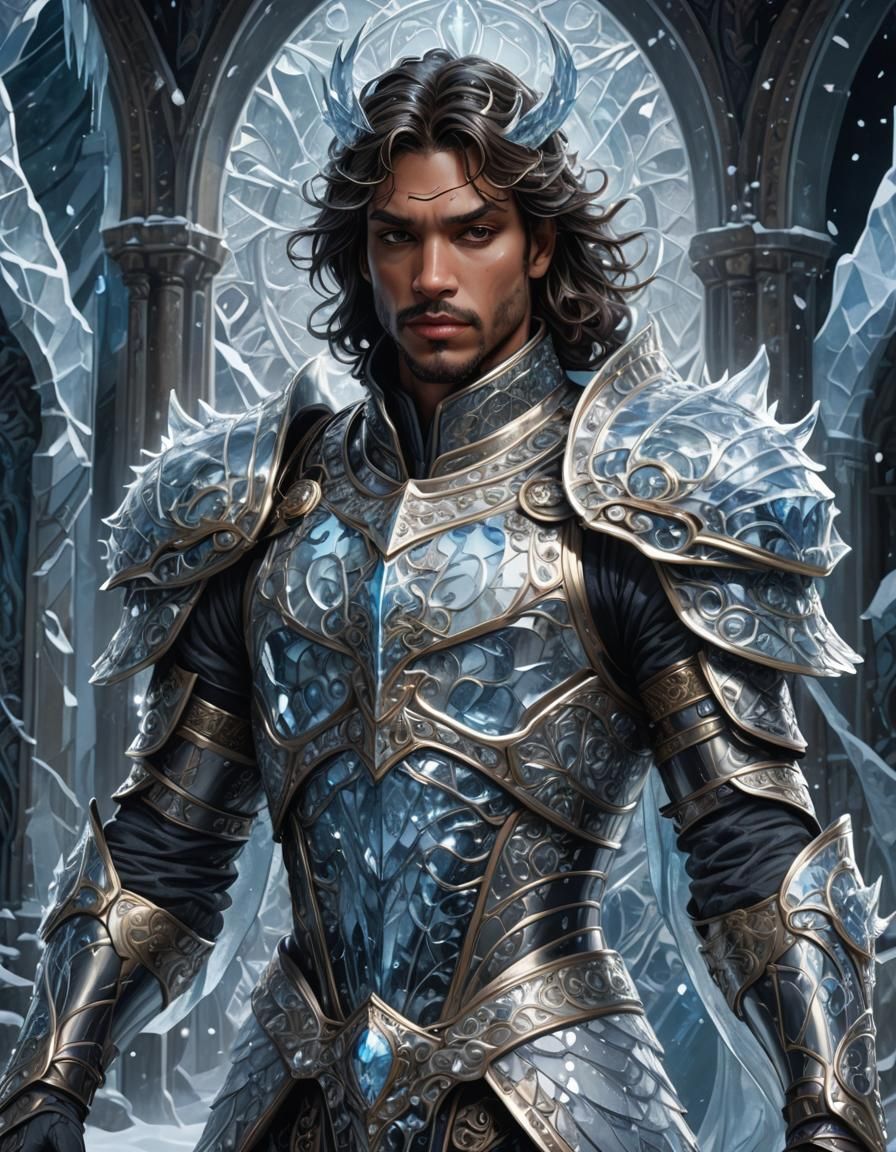 Ice Prince in Shimmering Armor: Dark Fantasy Art