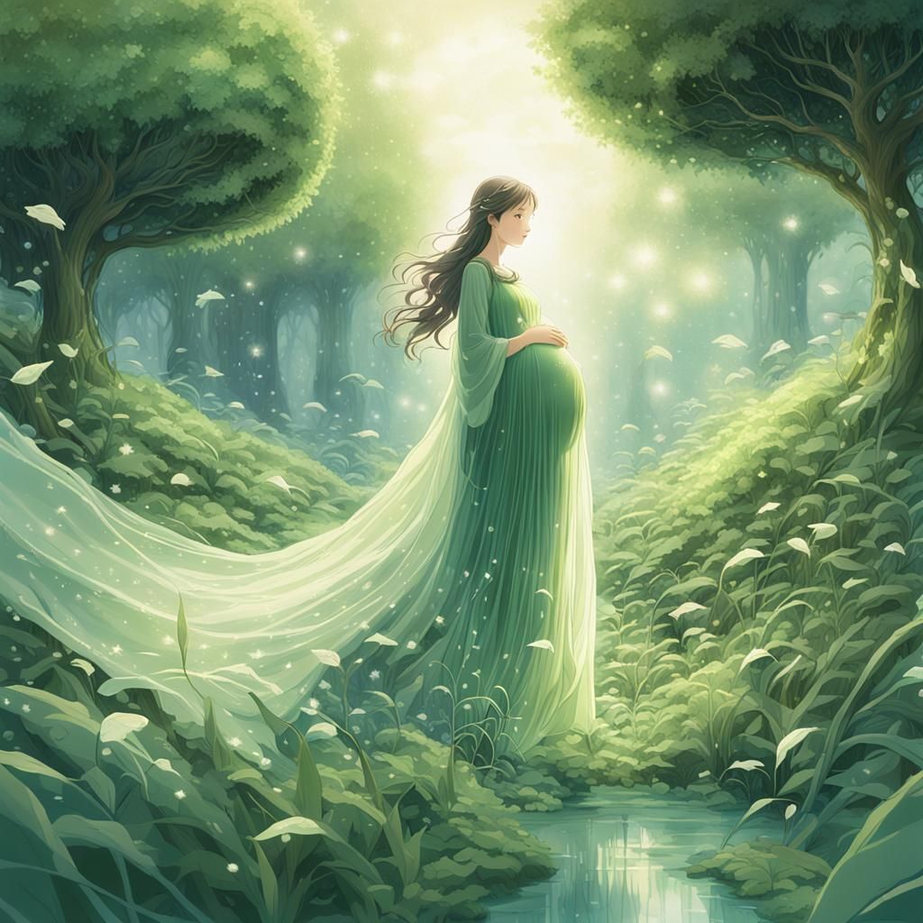 Elegant Pregnant Woman in an Enchanted Garden