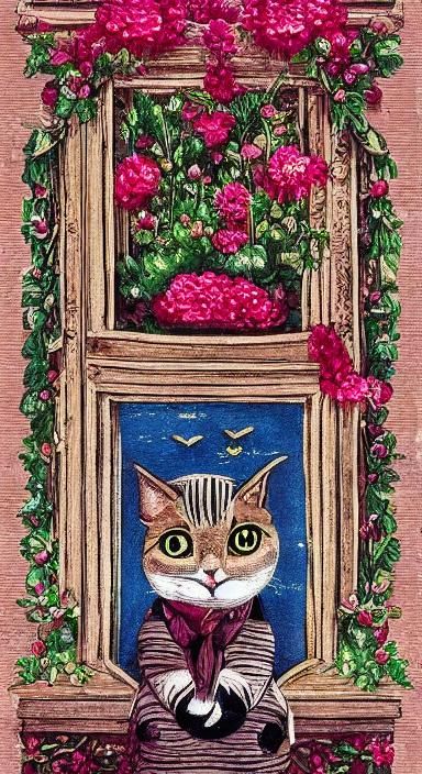 Charming Cat in Cozy Book Nook, Traditional Style