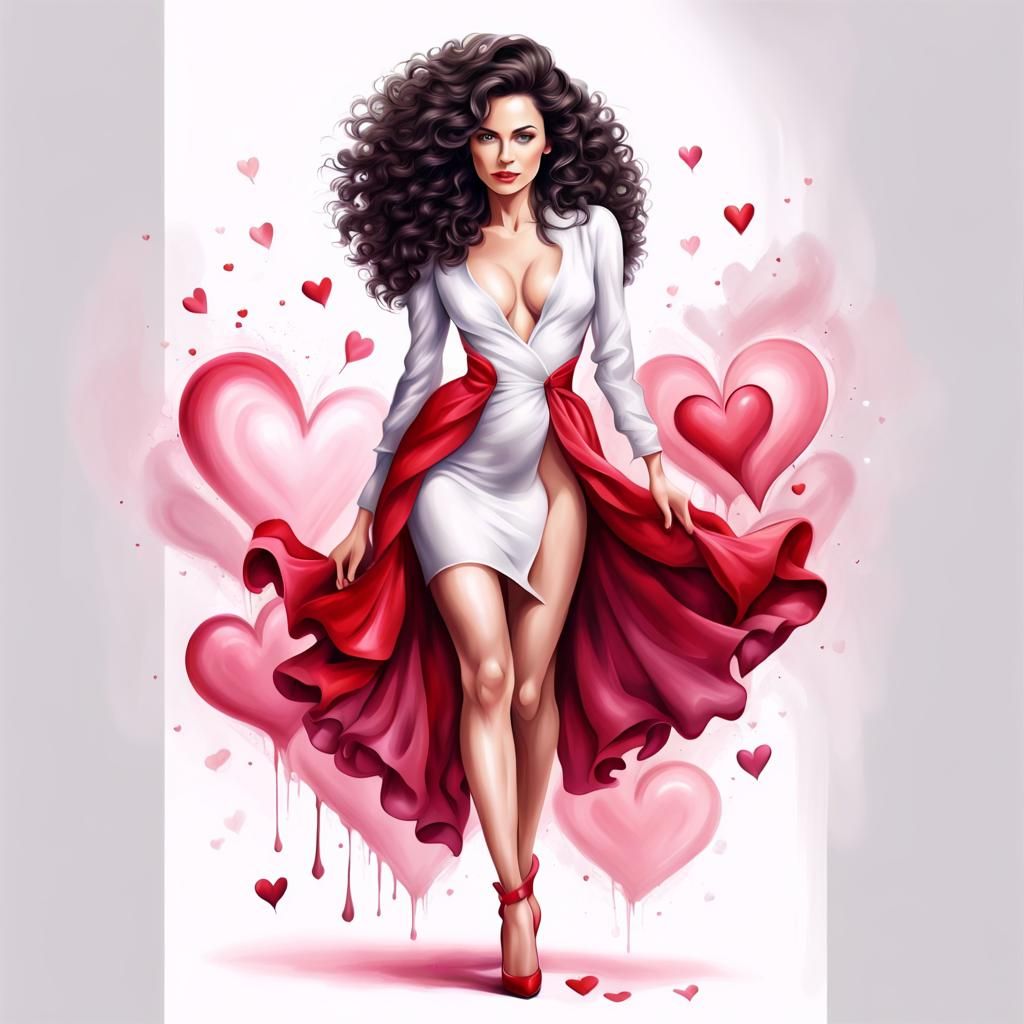 Valentine Woman Airbrush Illustration with Abstract Art