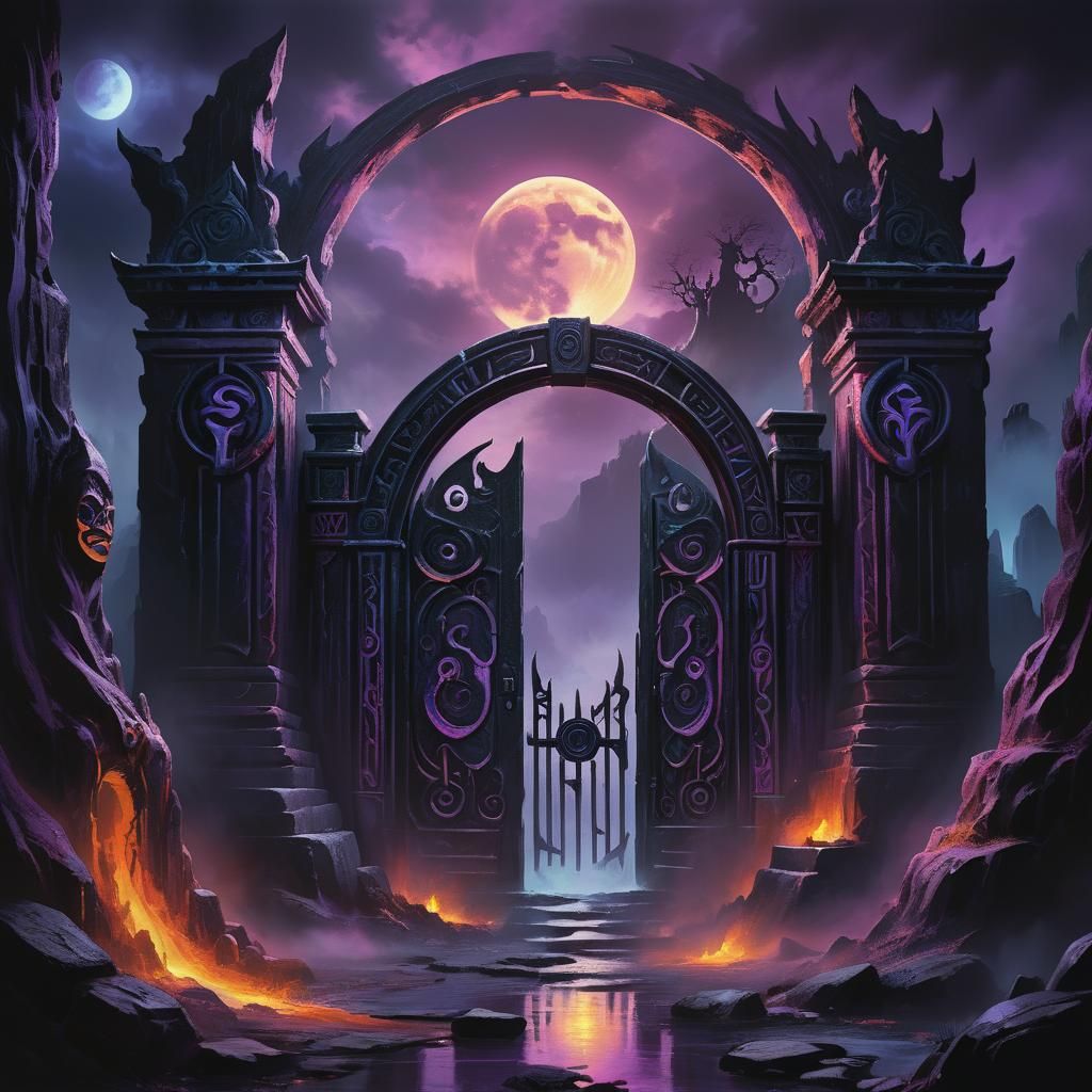 Mystical Gates to Underworld Under Black Moon