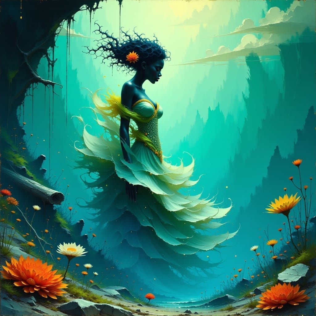 Mystical Wave Siren in Dreamlike Underwater World