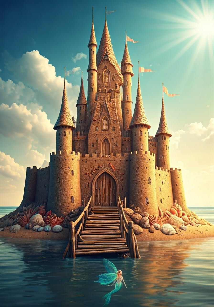 Luminous Aquatic Fairy on Sand Castle