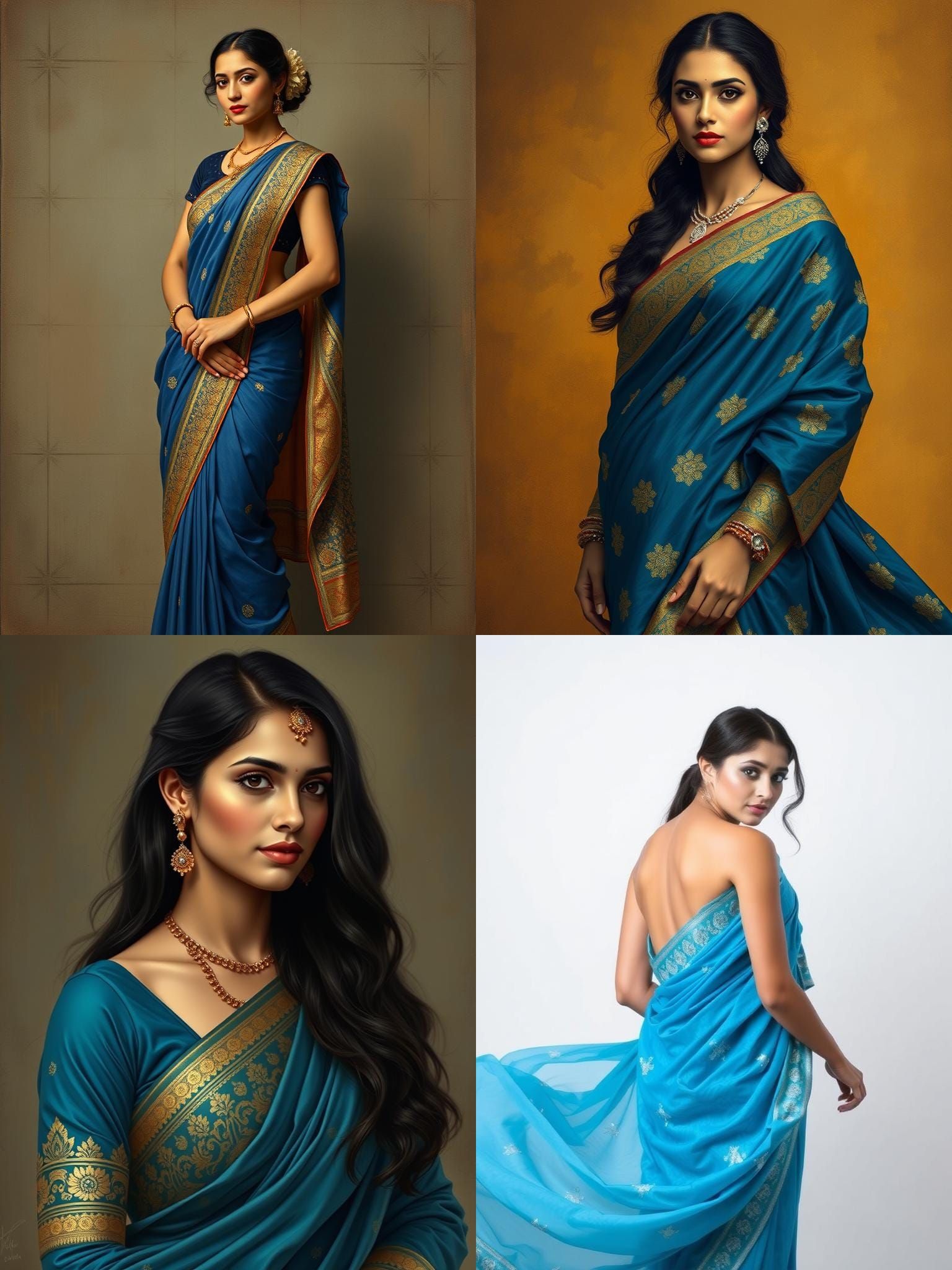 Elegant Woman in Flowing Blue Saree
