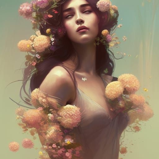 Floral Woman Portrait in Hyperdetailed Style