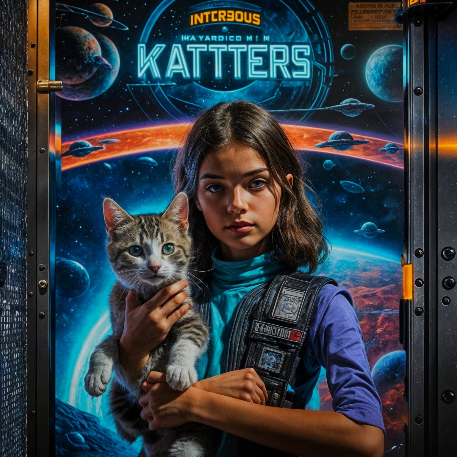 Intergalactic Wanted Poster of Girl and Kitten