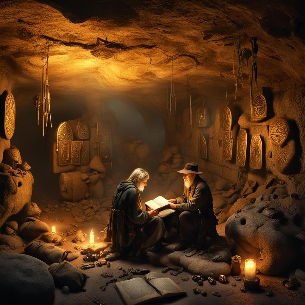 Glowing Runes in Ancient Tomb, Detailed Matte Painting