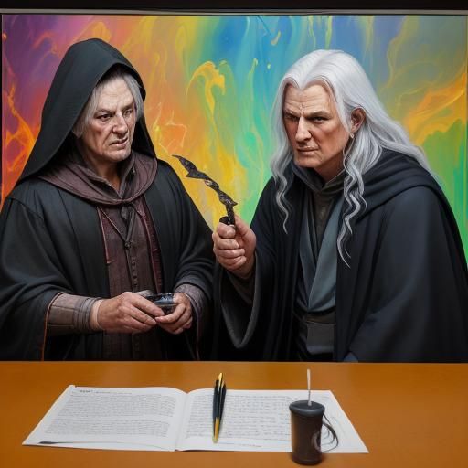 Dark Wizard and Demon Familiar in Burning Landscape