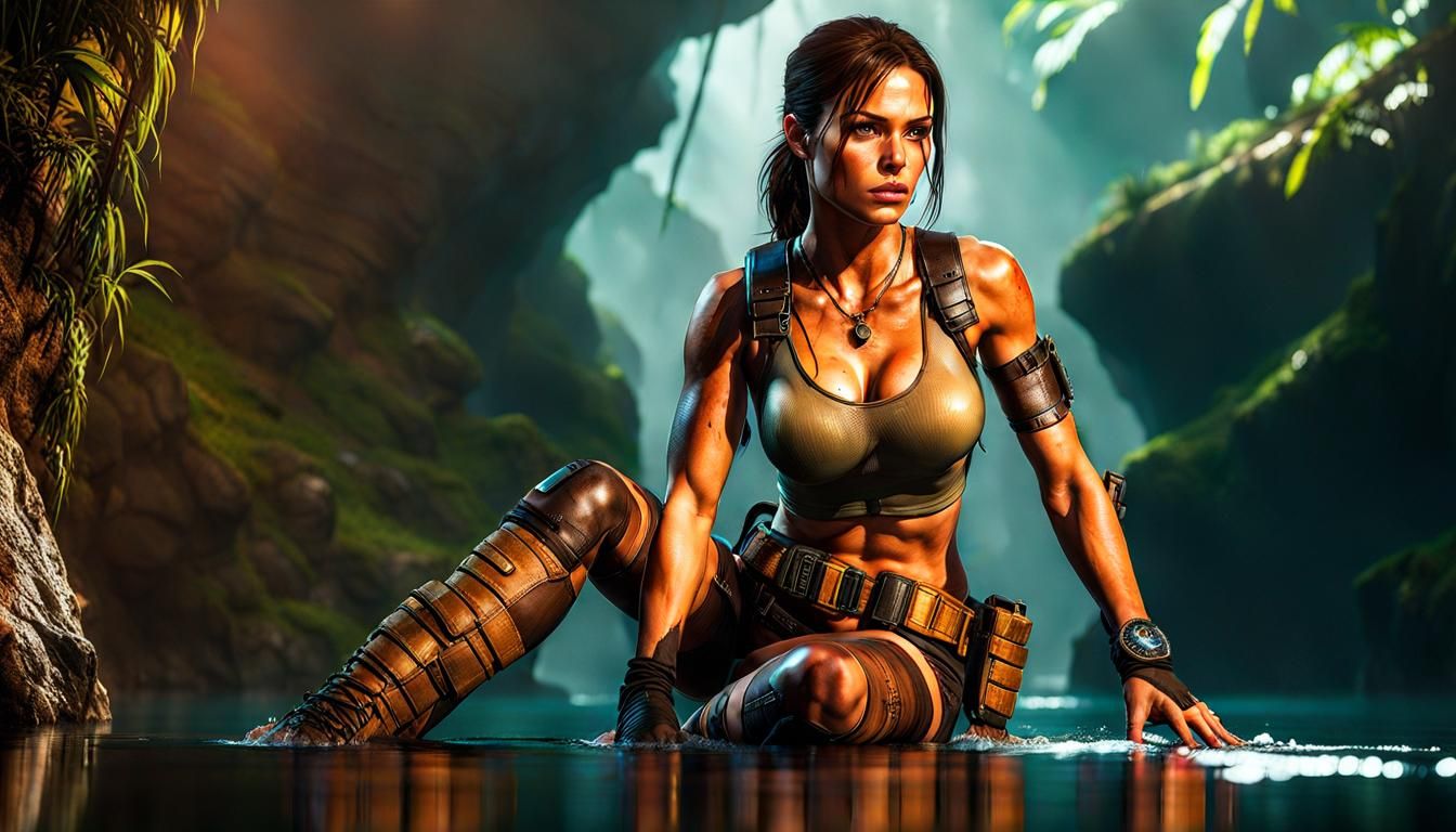 Lara Croft in Wet Bikini: Hyperrealistic Concept Art