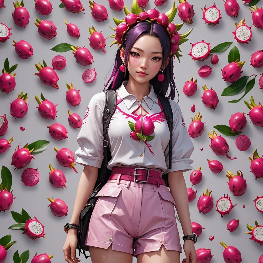 Dragon Fruit Outfit Girl in 3D Anime Art