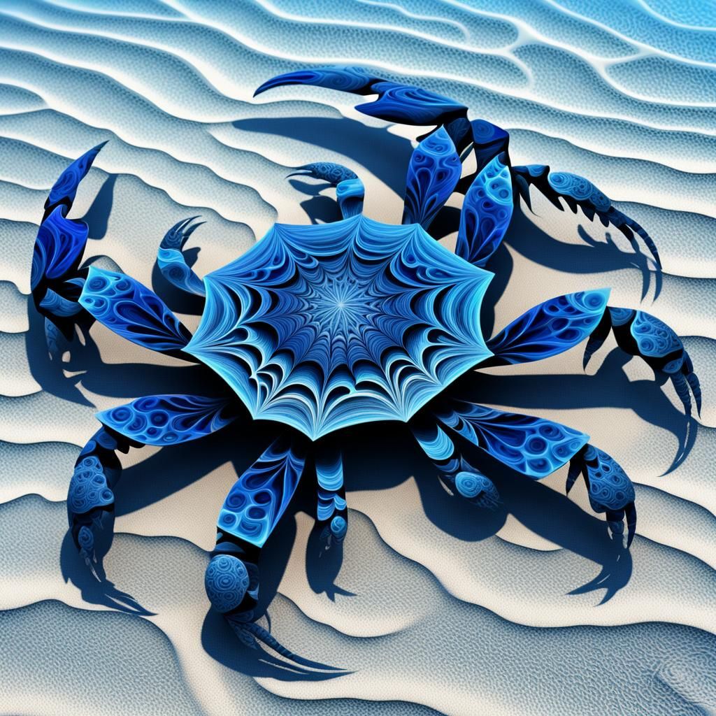 Abstract Fractal Crab on Beach in Blue