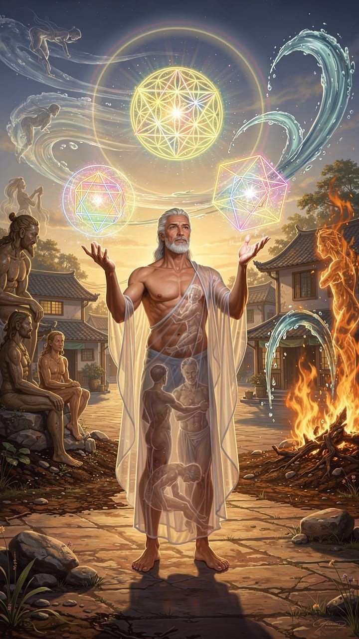 Sacred Geometry Masterpiece in Golden Hour Asian Village