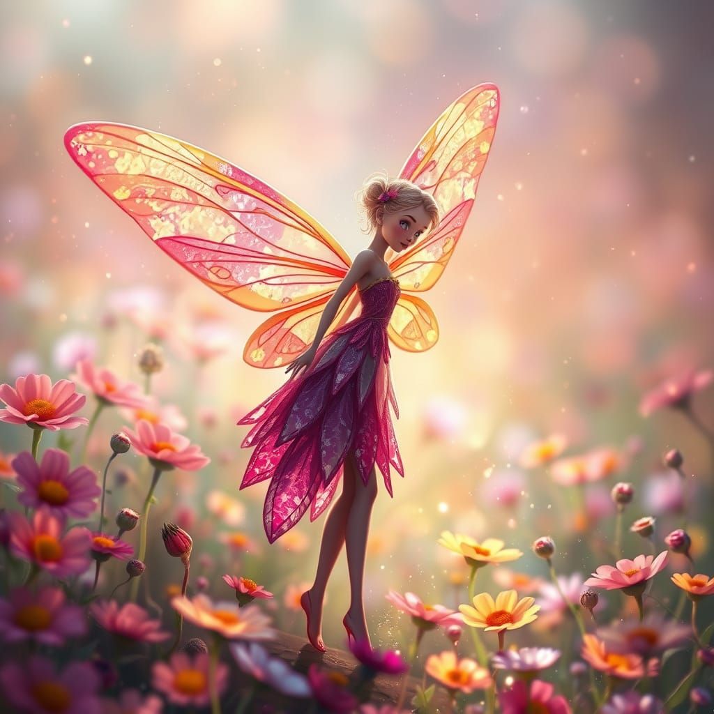 Luminous Flower Fairy in Vibrant Field