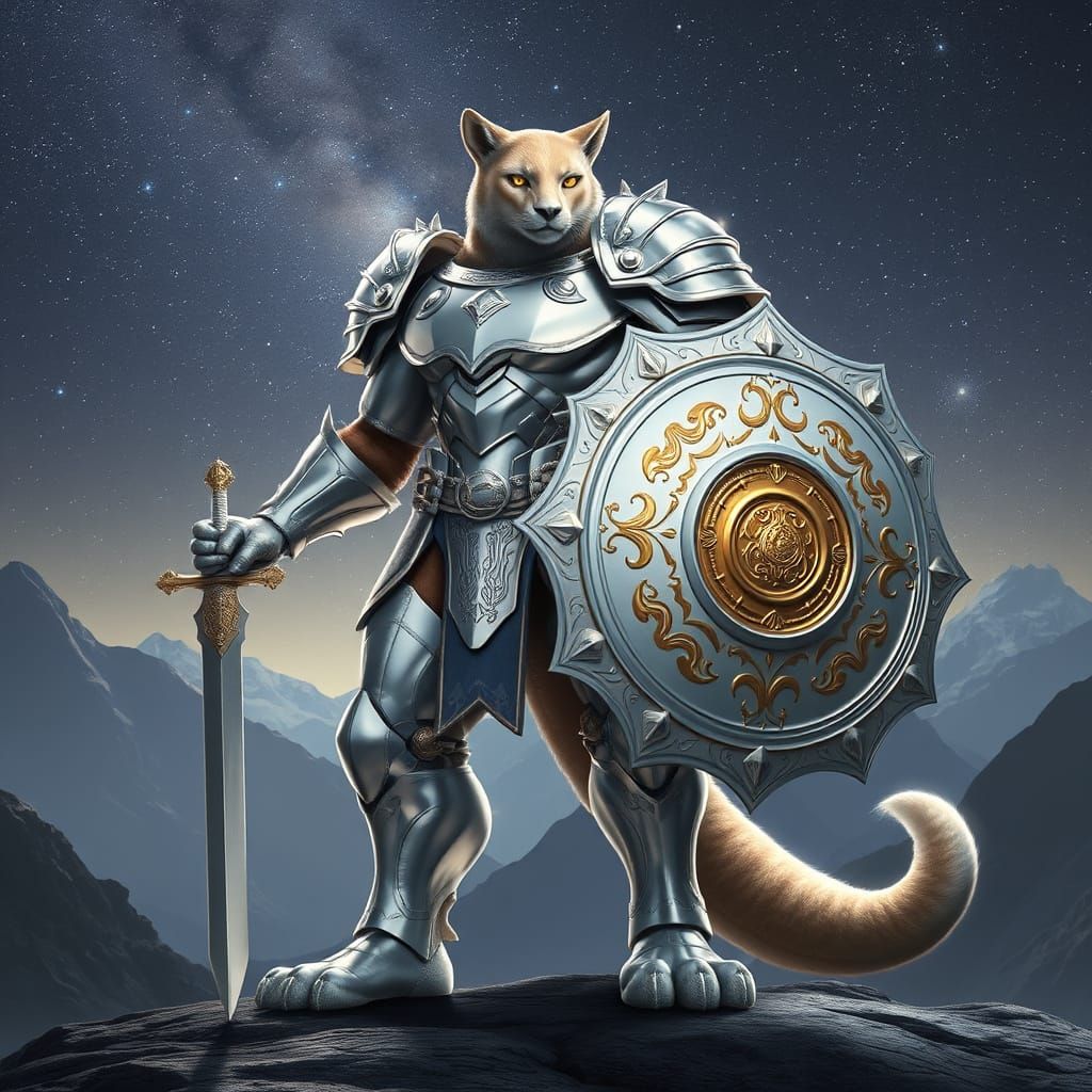 Majestic Puma-Human Hybrid Warrior in Starlight Armor