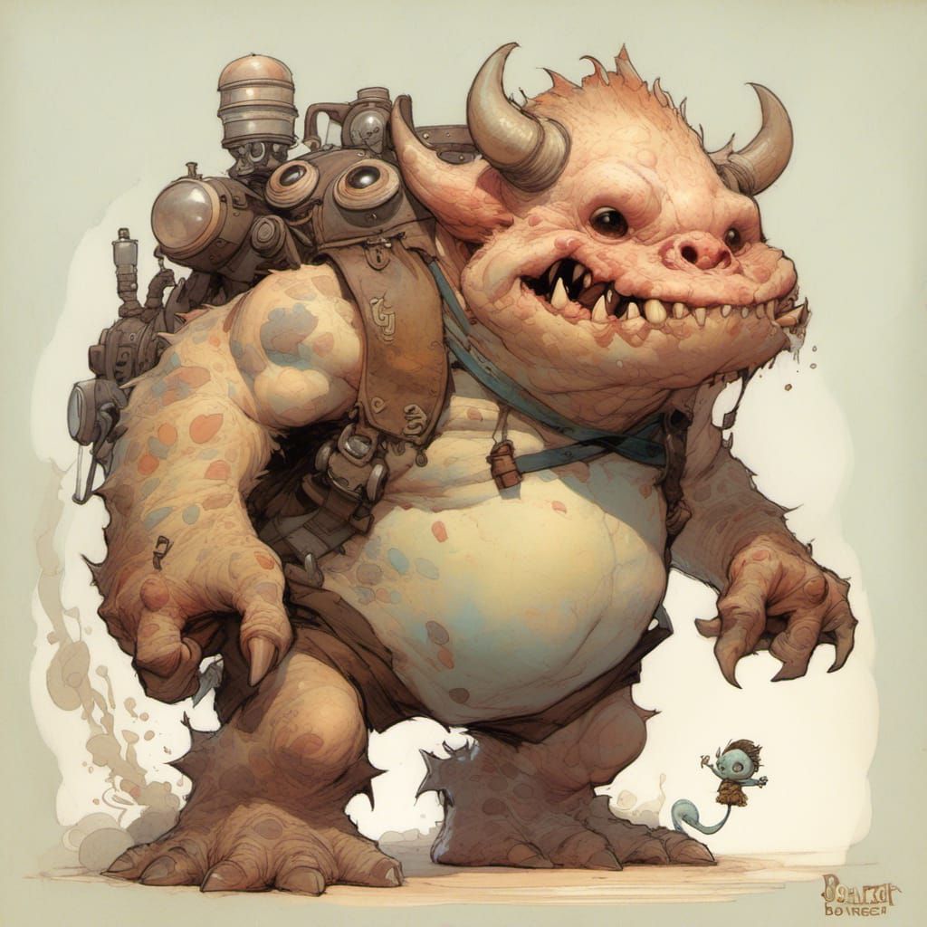 Adorable Monster Illustration in Watercolor Ink