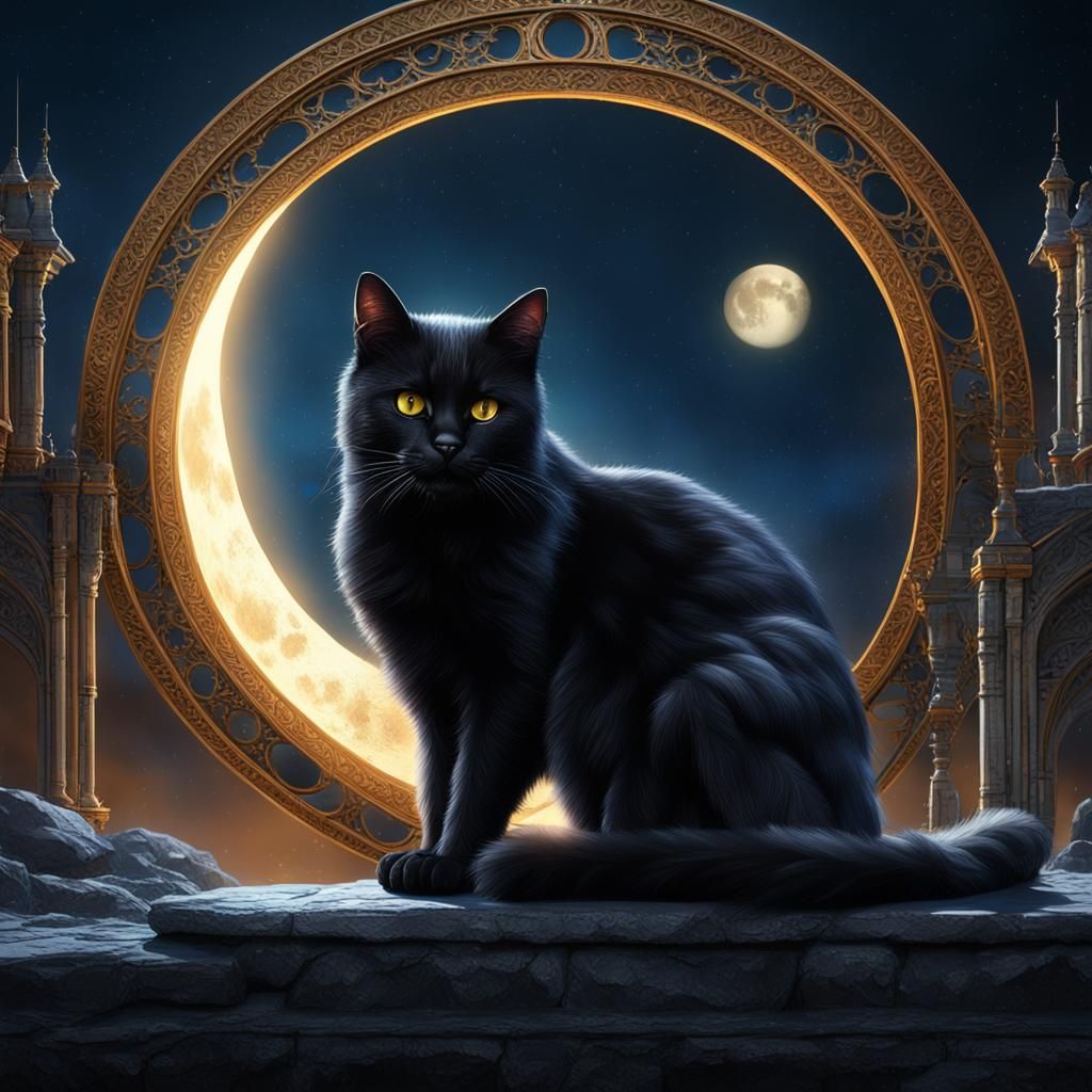 Black Cat in Moonlight: Fantasy Concept Art