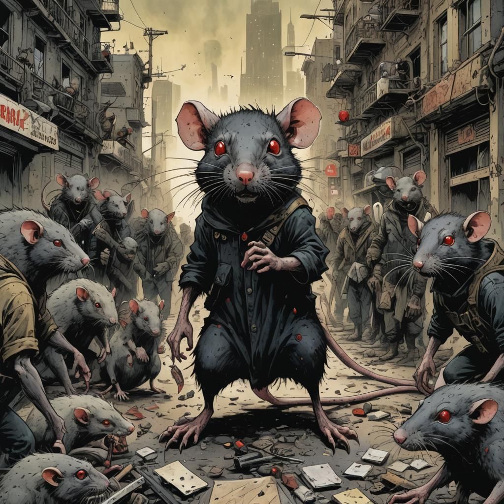 Giant Rats Invade Post-Apocalyptic City, Bande Dessinée Styl...