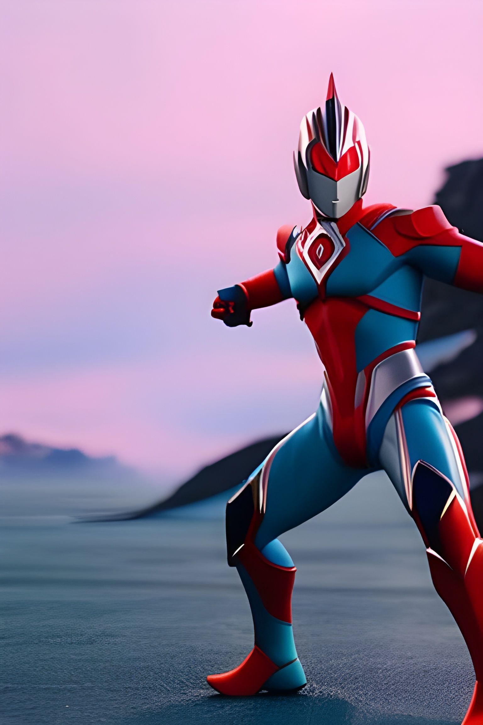 Ultraman Battles on Earth in Ukiyo-e Style