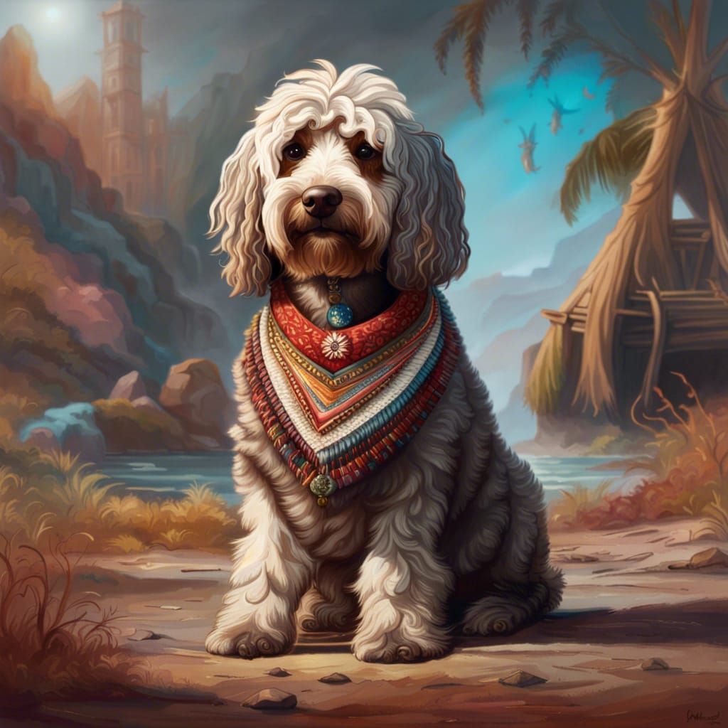 Hipster Cockerpoo Dog in 1844: Hyperrealistic Concept Art