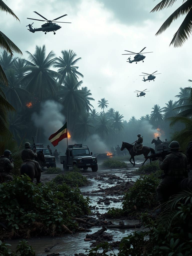 Cyberpunk Battle in the Tropical Jungle