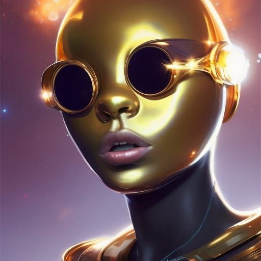 Cute Gold Alien in Space, Hyperdetailed Portrait