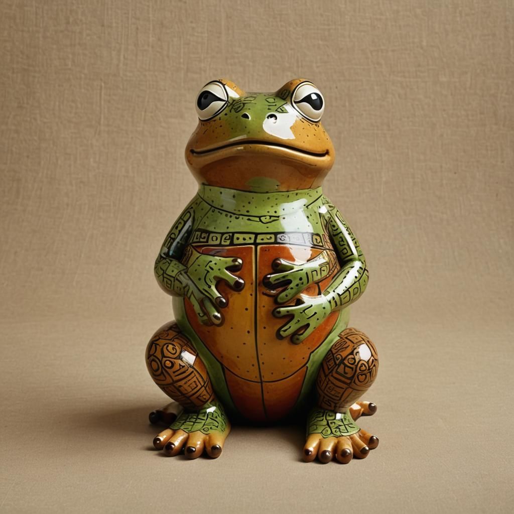 Frog-Shaped Ceramic Pitcher in Earth Tones