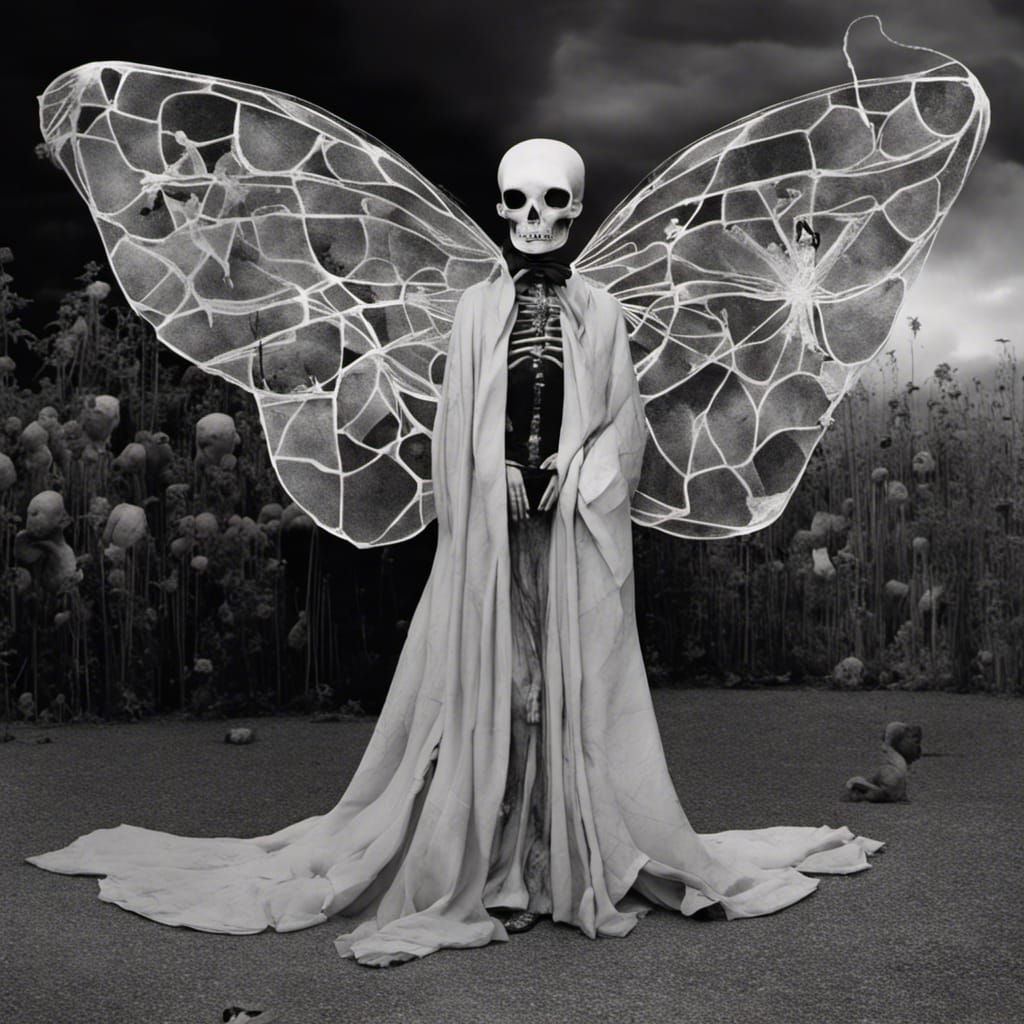 Surreal Dreamscape with Witches, Skeletons, and Cat