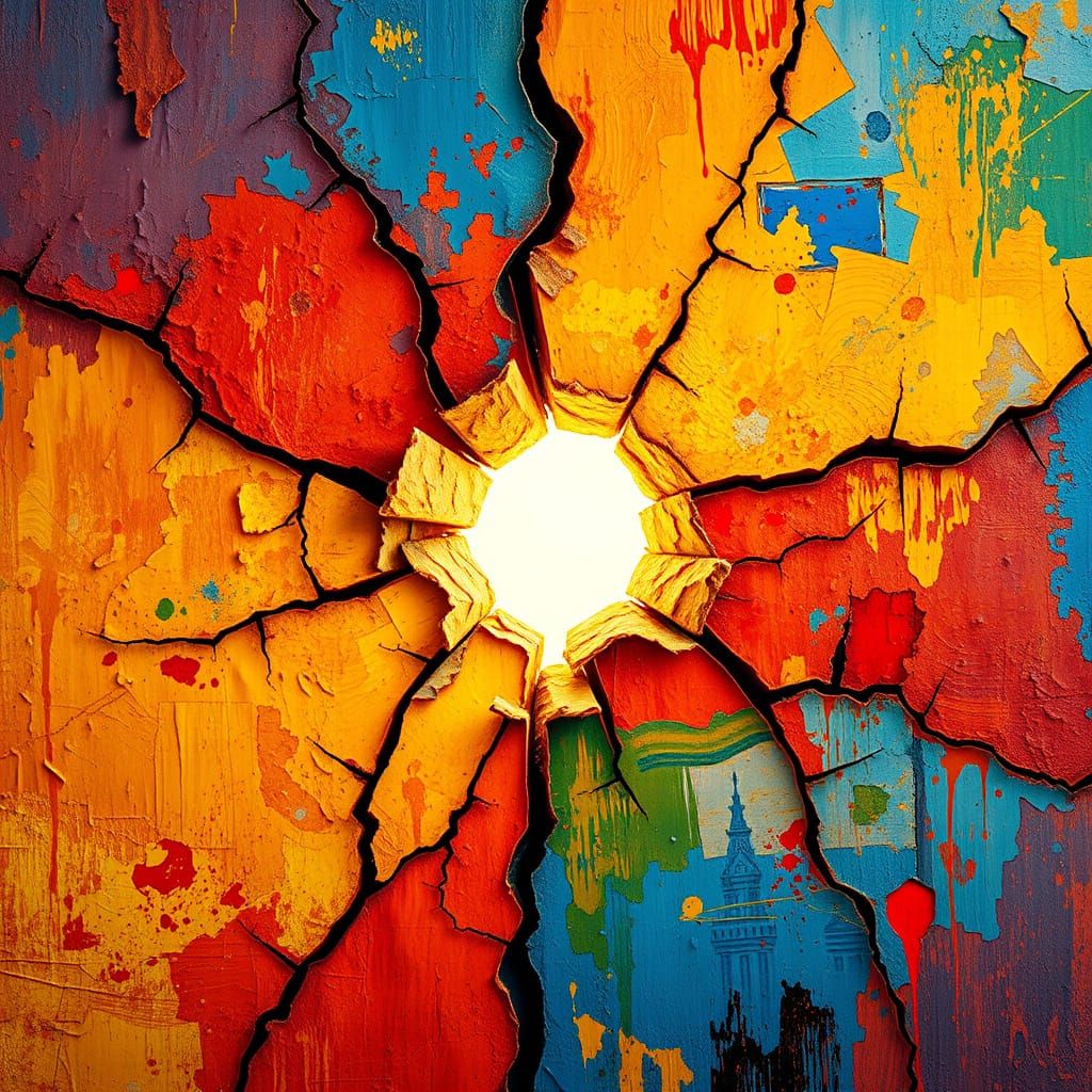 Romantic Double Exposure: Light Through Fractured Wall