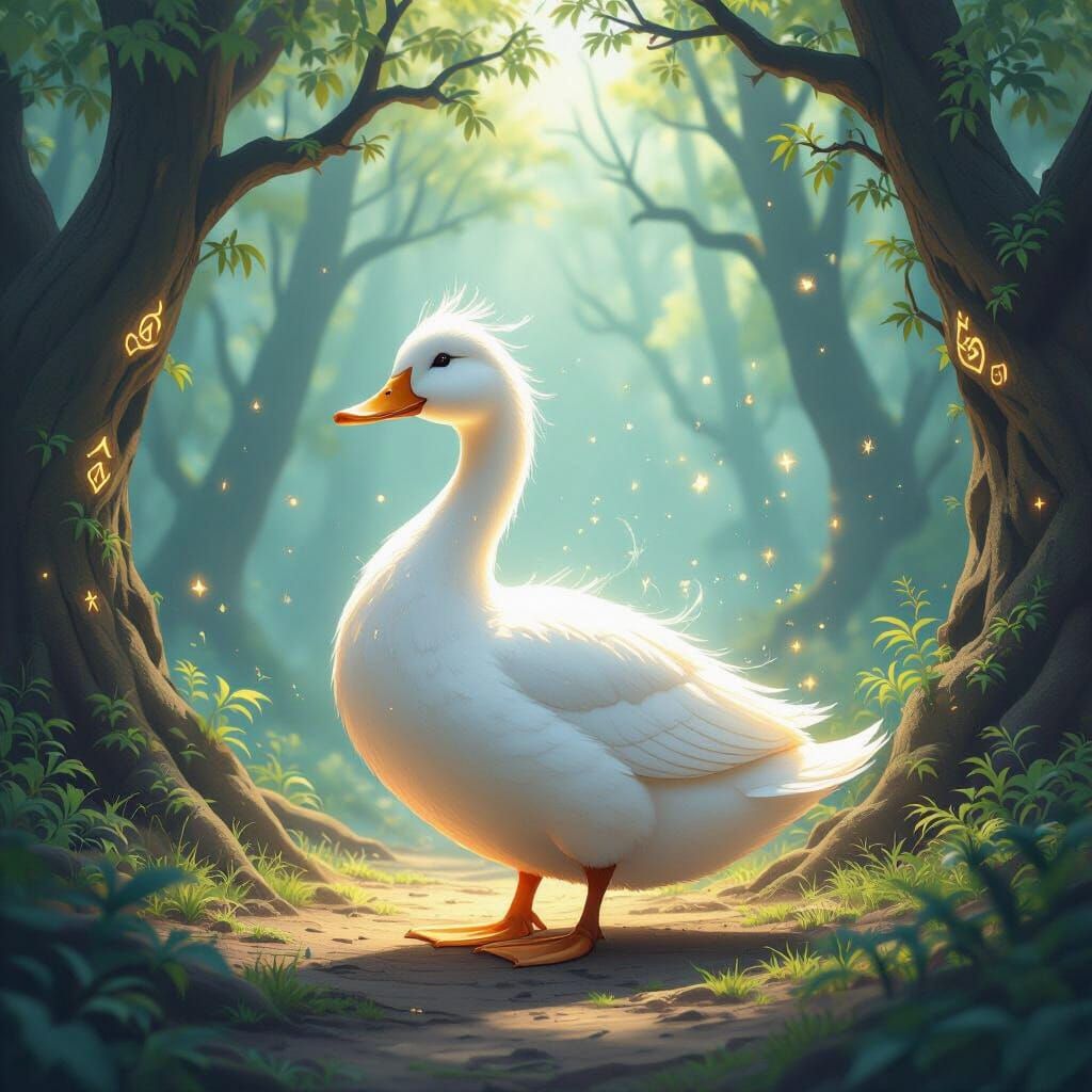 Majestic Light Duck in Mystical Forest