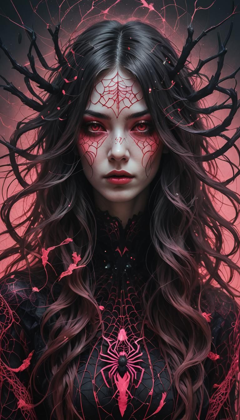 Ghostly Girl with Eagle in Dark Fantasy Style