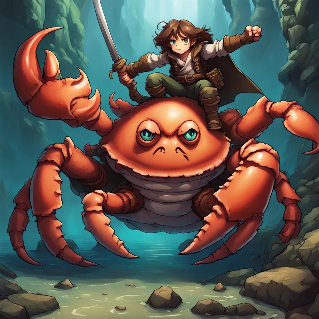 Anime Halfling Pirate Rides Giant Crab