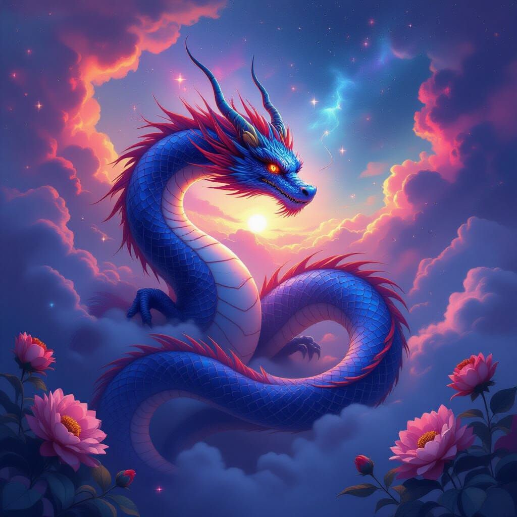 Celestial Dragon in Nebula, Gemstone Scales