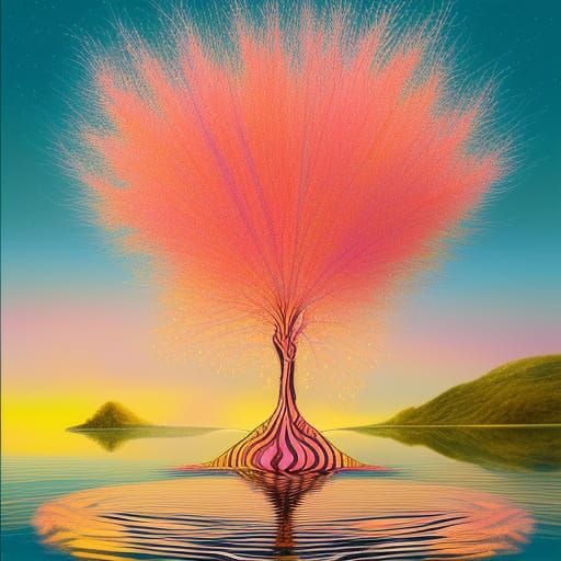 Golden Weeping Willow Tree in a Dreamscape