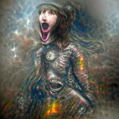 Holographic Girl in Steampunk Horror Style