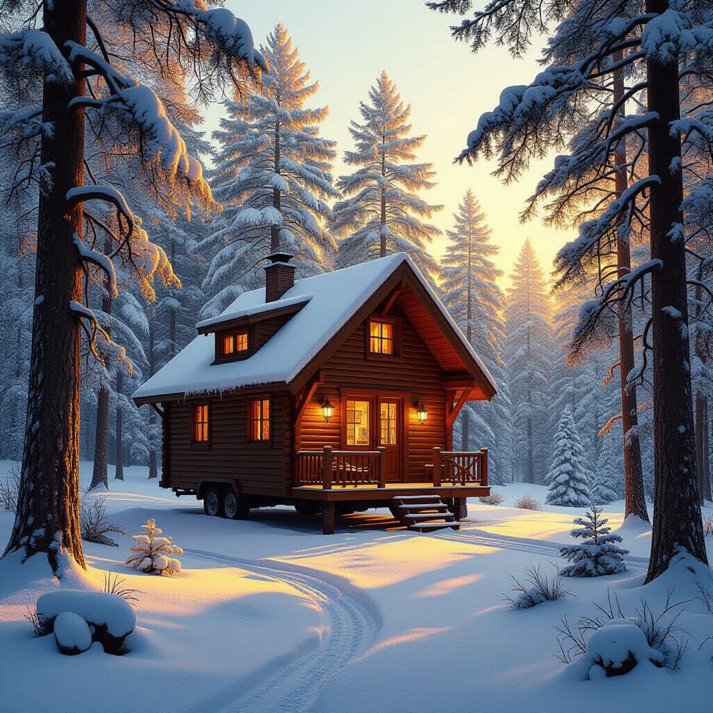 Cozy Vanlife Cabin in Snowy Woods