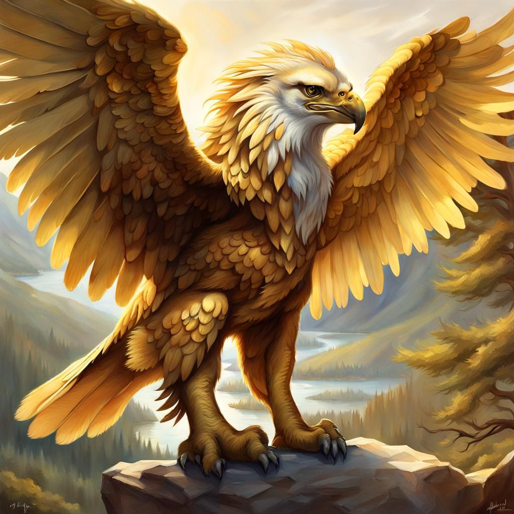 Majestic Gryphon Chick in Imaginative Realism
